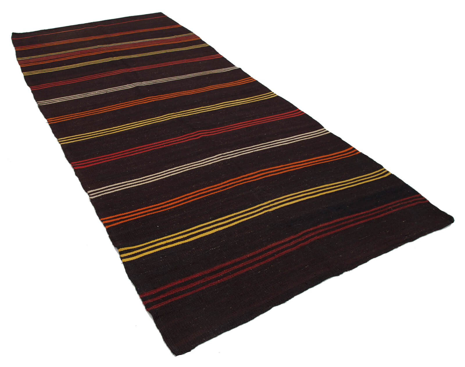 Striped Runner Kahverengi Çizgili Keçi Tüyü El Dokuma Halısı 153x362 Agacan