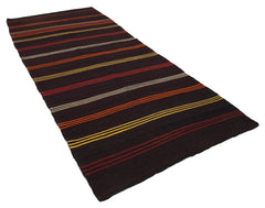 Striped Runner Kahverengi Çizgili Keçi Tüyü El Dokuma Halısı 153x362 Agacan
