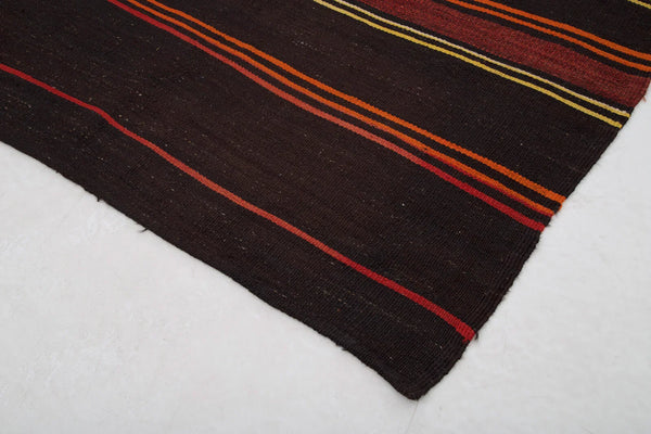 Striped Runner Kahverengi Çizgili Keçi Tüyü El Dokuma Halısı 153x362 Agacan
