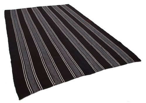 Striped Kilim Kahverengi Çizgili Keçi Tüyü El Dokuma Halısı 224x325 Agacan