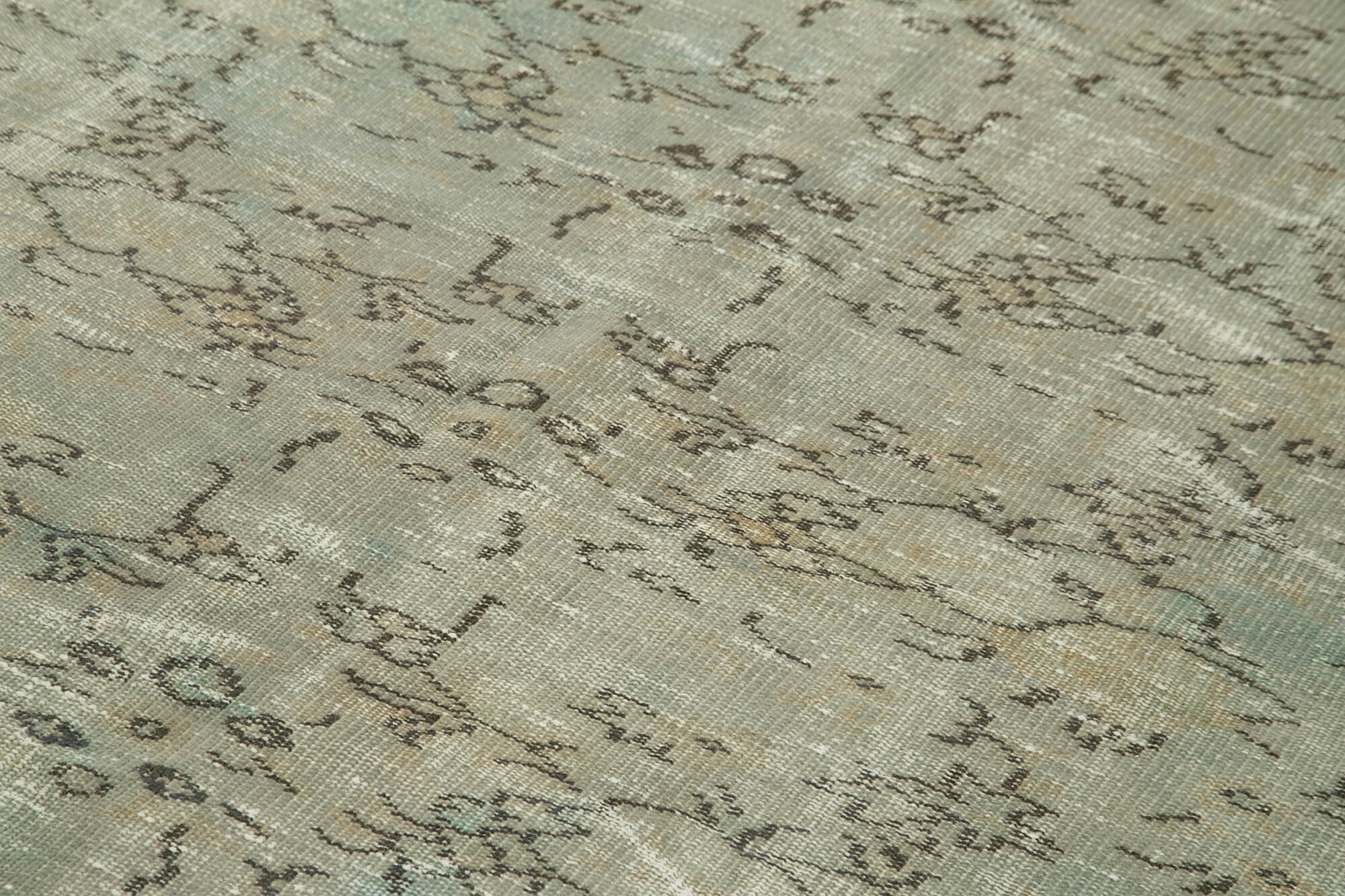 Overdyed Vintage Gri Eskitme Pamuk Yün El Dokuma Halısı 174x277 Agacan