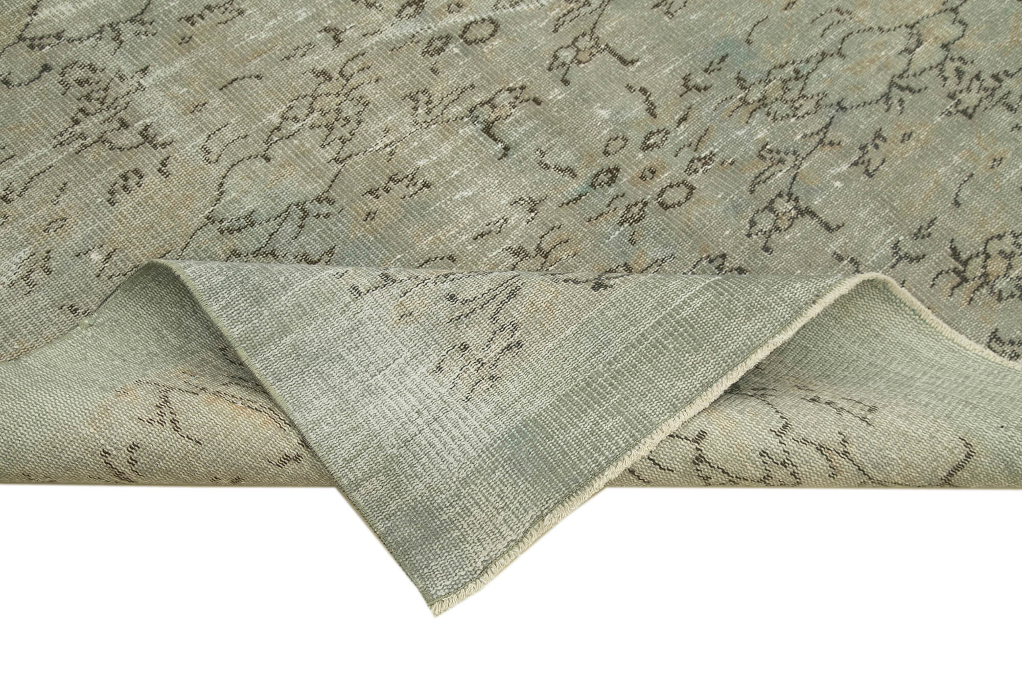 Overdyed Vintage Gri Eskitme Pamuk Yün El Dokuma Halısı 174x277 Agacan