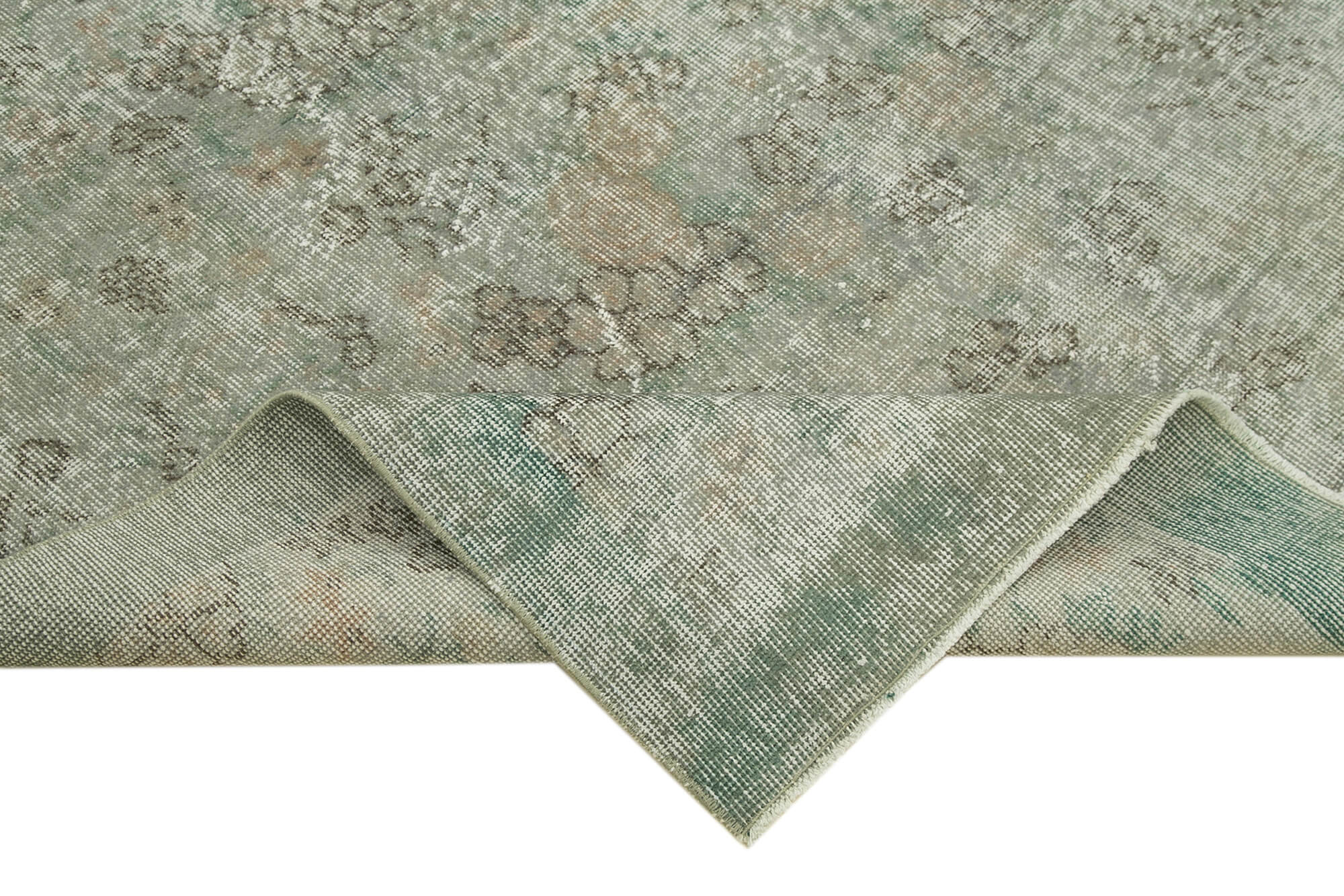 Overdyed Vintage Mavi Eskitme Pamuk Yün El Dokuma Halısı 170x266 Agacan