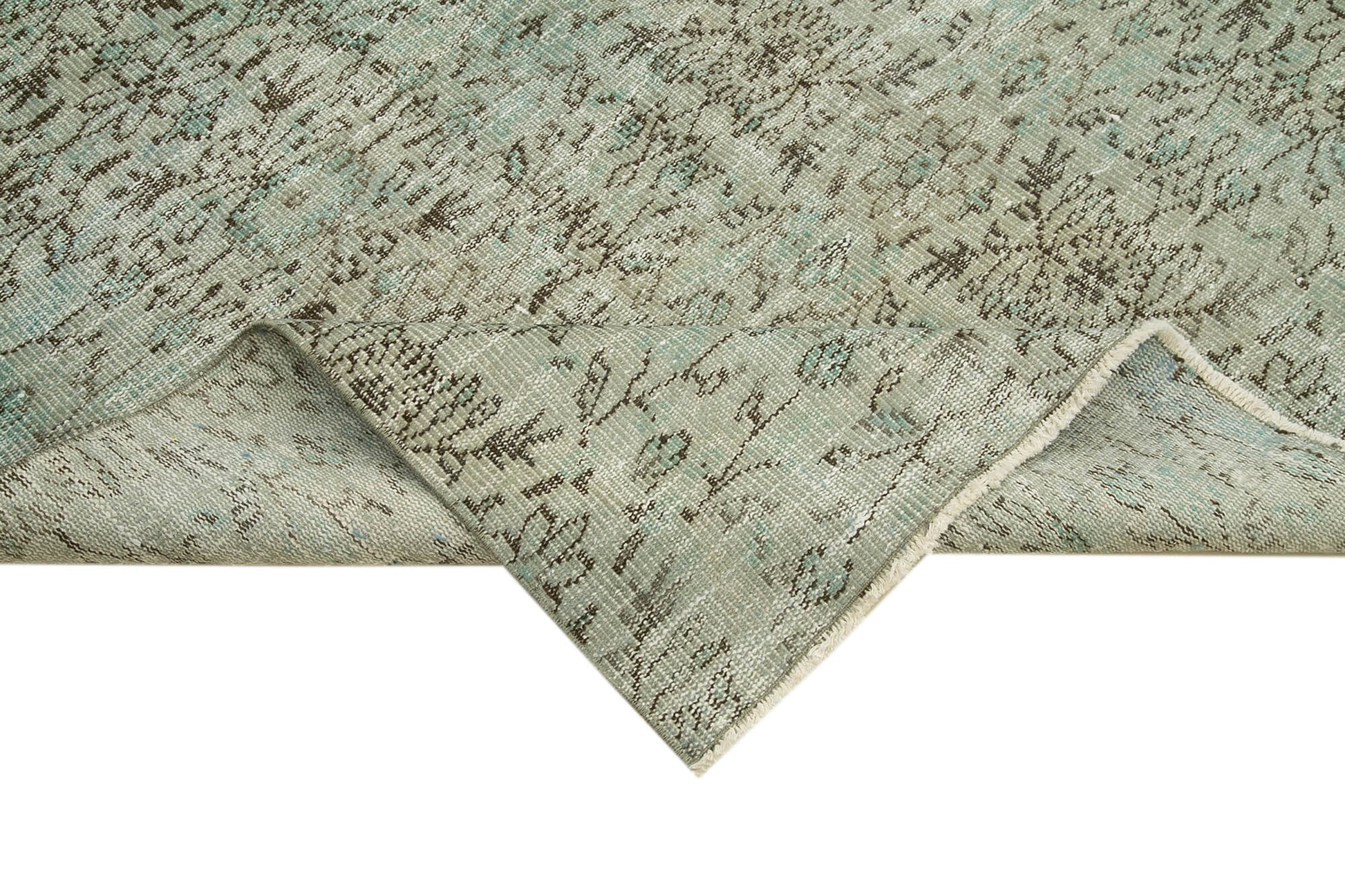 Overdyed Vintage Mavi Eskitme Pamuk Yün El Dokuma Halısı 177x266 Agacan