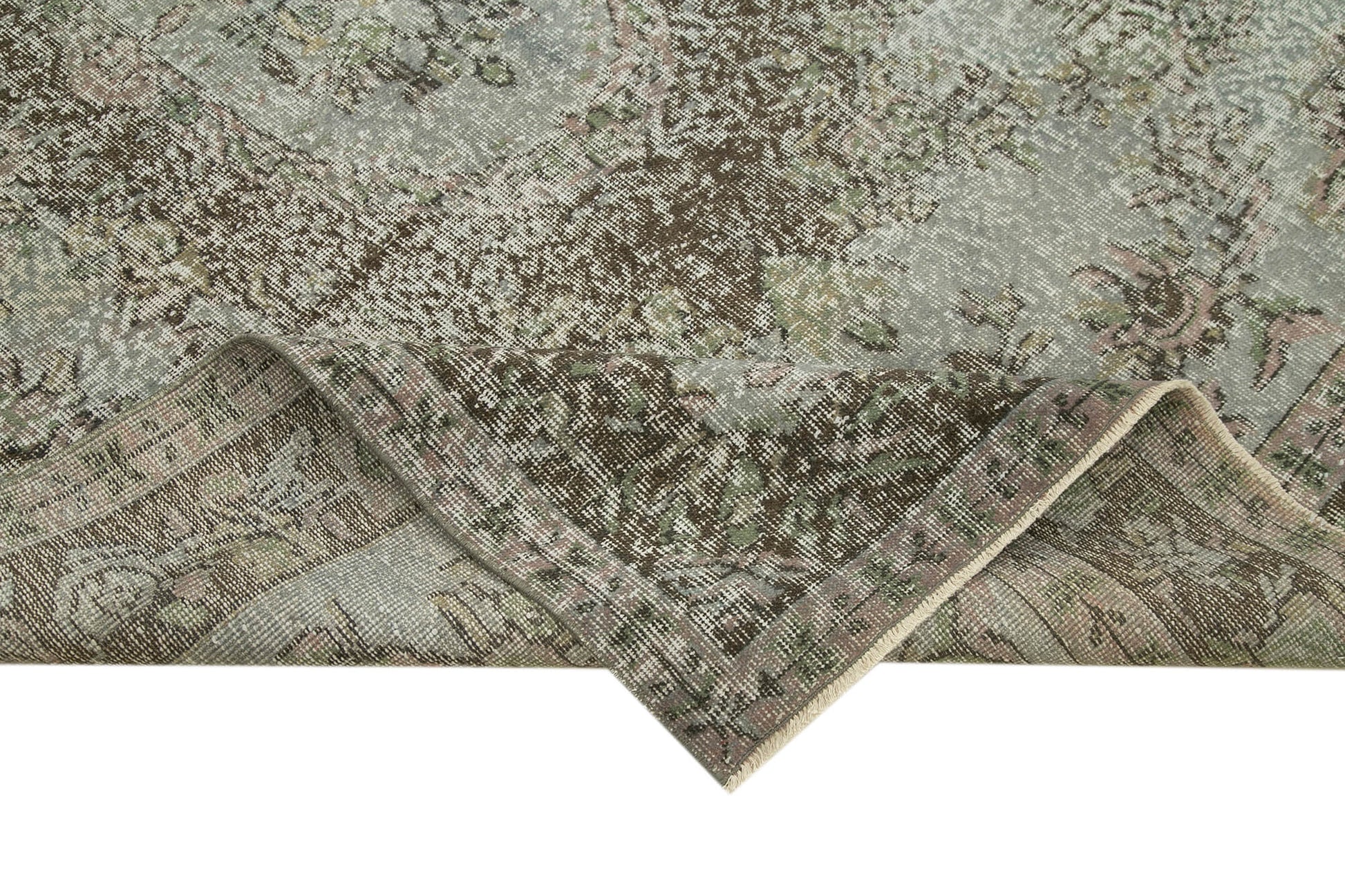 Overdyed Vintage Gri Eskitme Pamuk Yün El Dokuma Halısı 166x271 Agacan