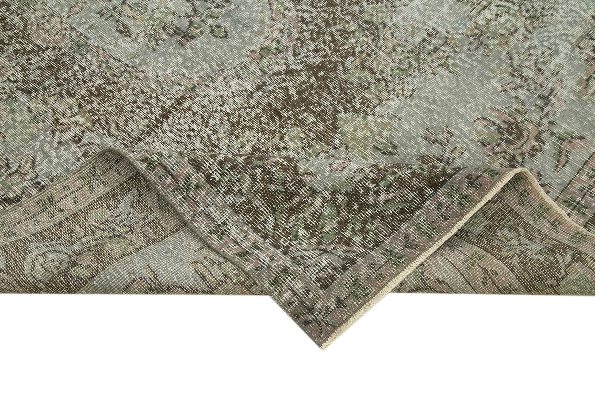 Overdyed Vintage Gri Eskitme Pamuk Yün El Dokuma Halısı 166x271 Agacan