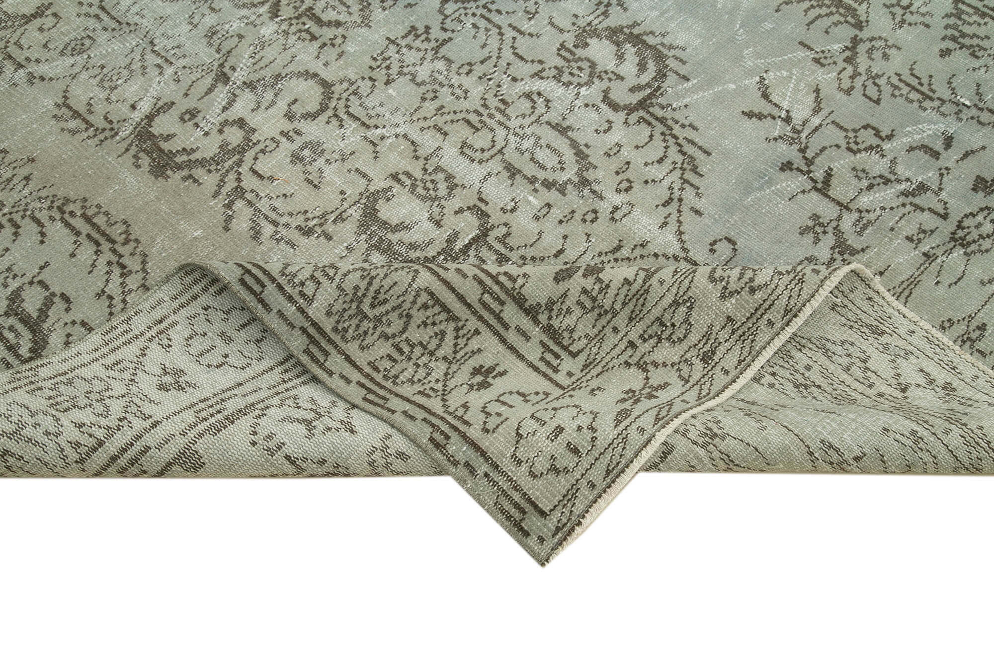 Overdyed Vintage Gri Eskitme Pamuk Yün El Dokuma Halısı 173x282 Agacan