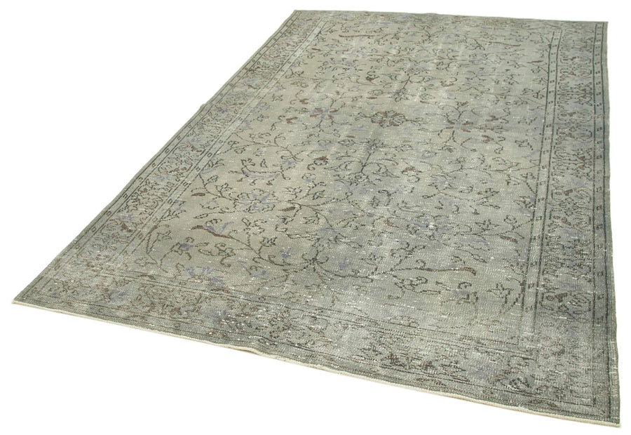 Overdyed Vintage Gri Eskitme Pamuk Yün El Dokuma Halısı 182x276 Agacan