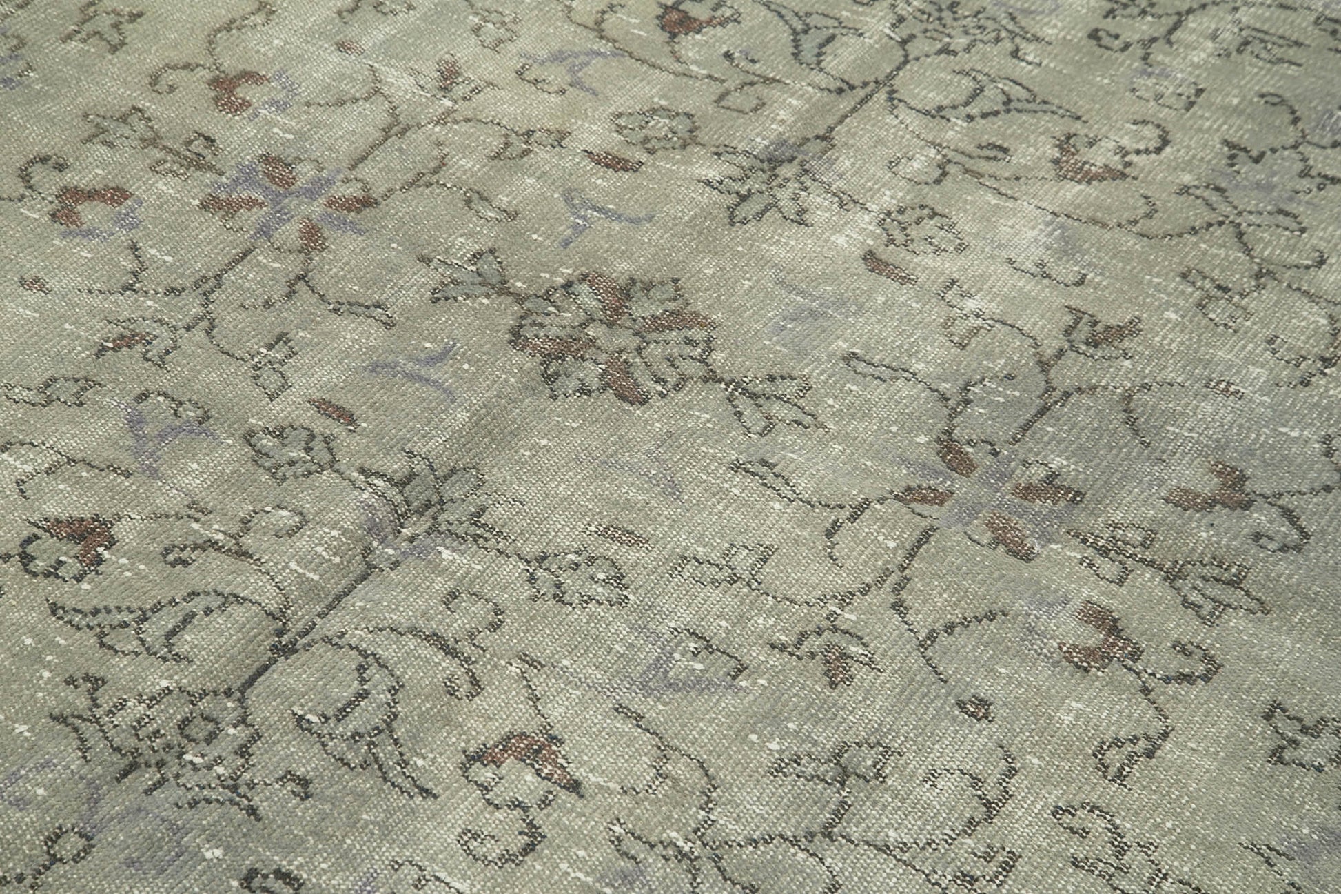 Overdyed Vintage Gri Eskitme Pamuk Yün El Dokuma Halısı 182x276 Agacan