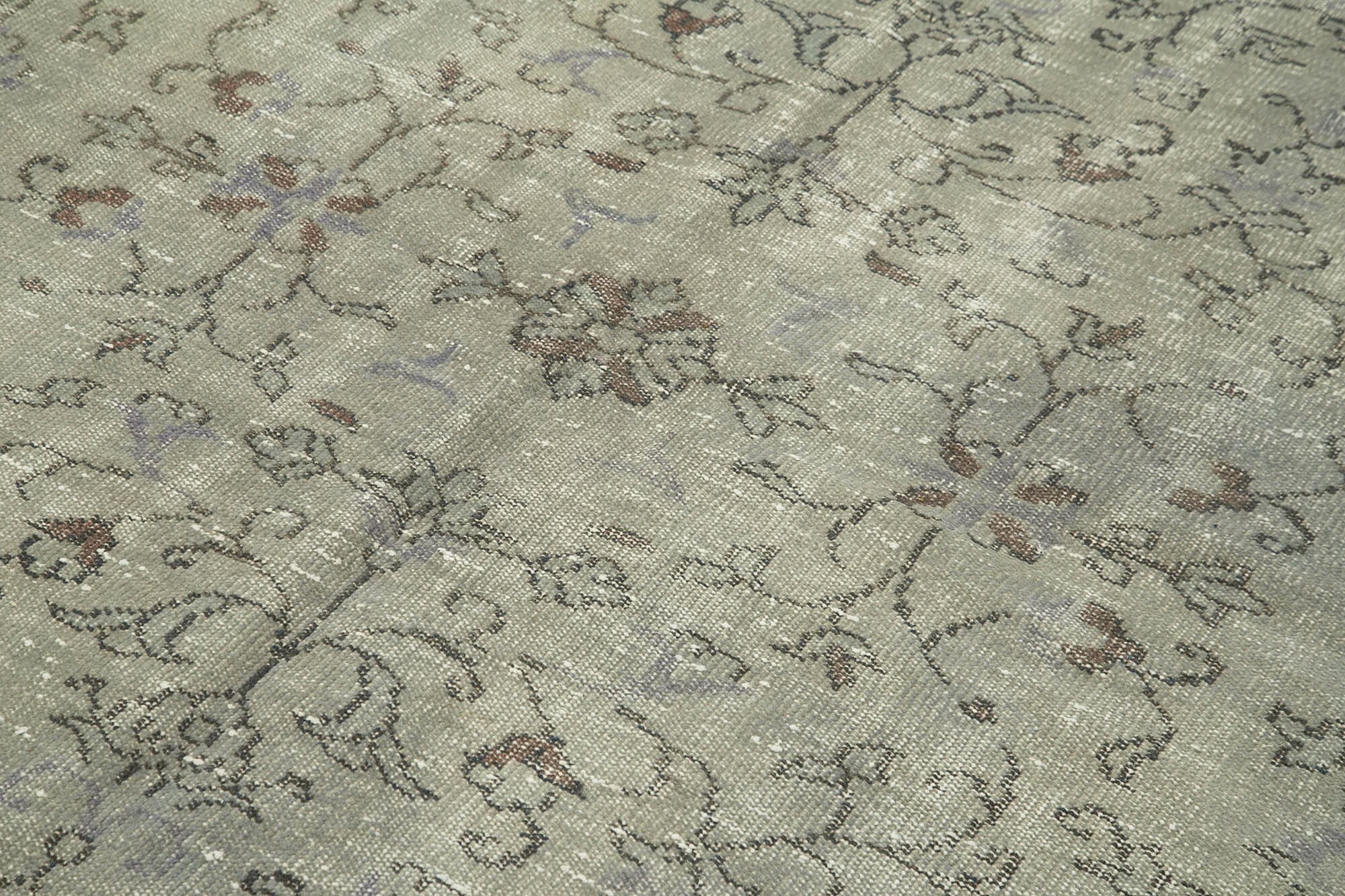 Overdyed Vintage Gri Eskitme Pamuk Yün El Dokuma Halısı 182x276 Agacan