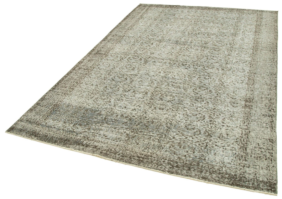 Overdyed Vintage Gri Eskitme Pamuk Yün El Dokuma Halısı 182x273 Agacan