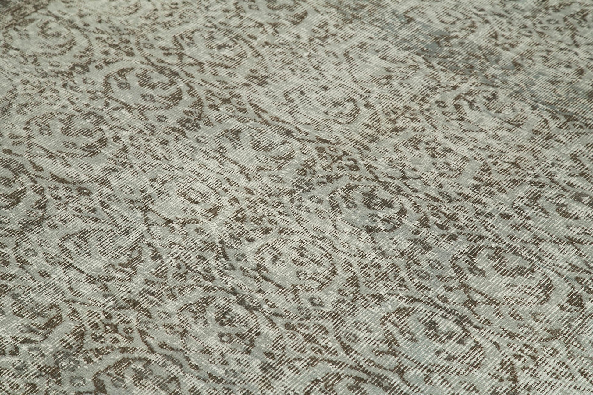 Overdyed Vintage Gri Eskitme Pamuk Yün El Dokuma Halısı 182x273 Agacan