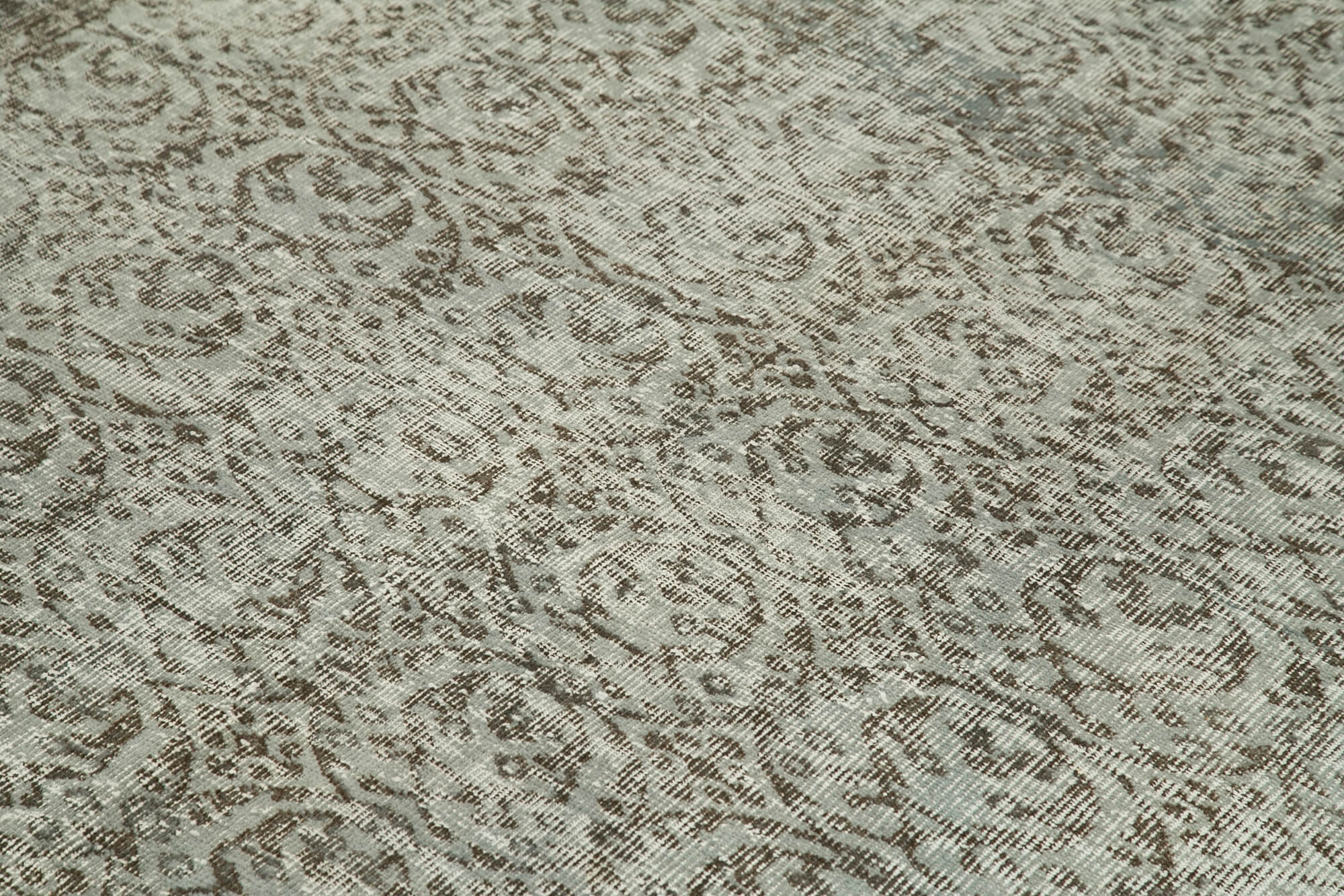 Overdyed Vintage Gri Eskitme Pamuk Yün El Dokuma Halısı 182x273 Agacan