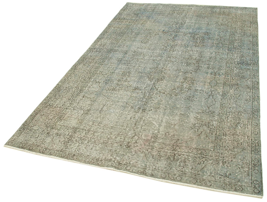 Overdyed Vintage Mavi Eskitme Pamuk Yün El Dokuma Halısı 155x264 Agacan