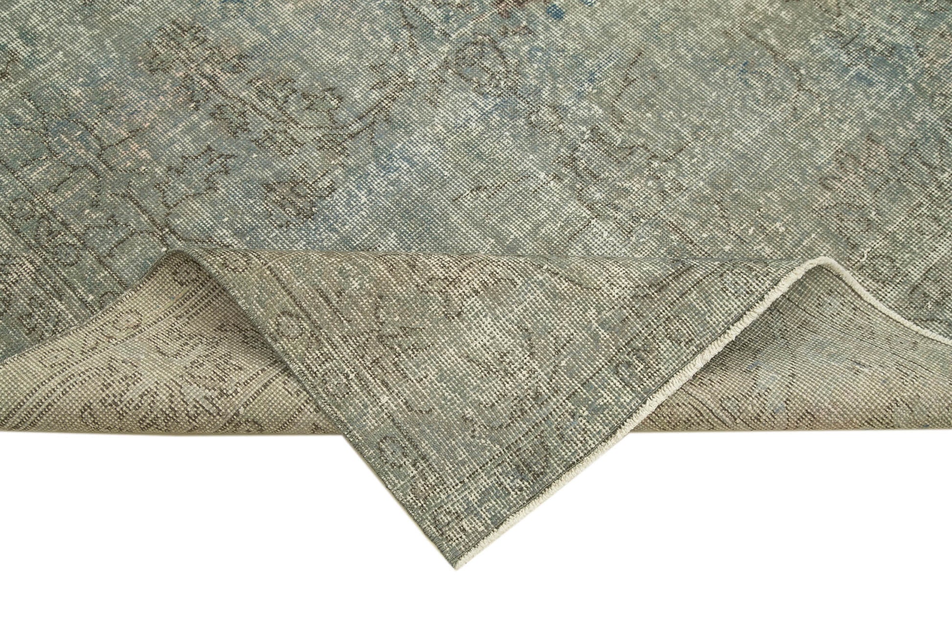 Overdyed Vintage Mavi Eskitme Pamuk Yün El Dokuma Halısı 155x264 Agacan