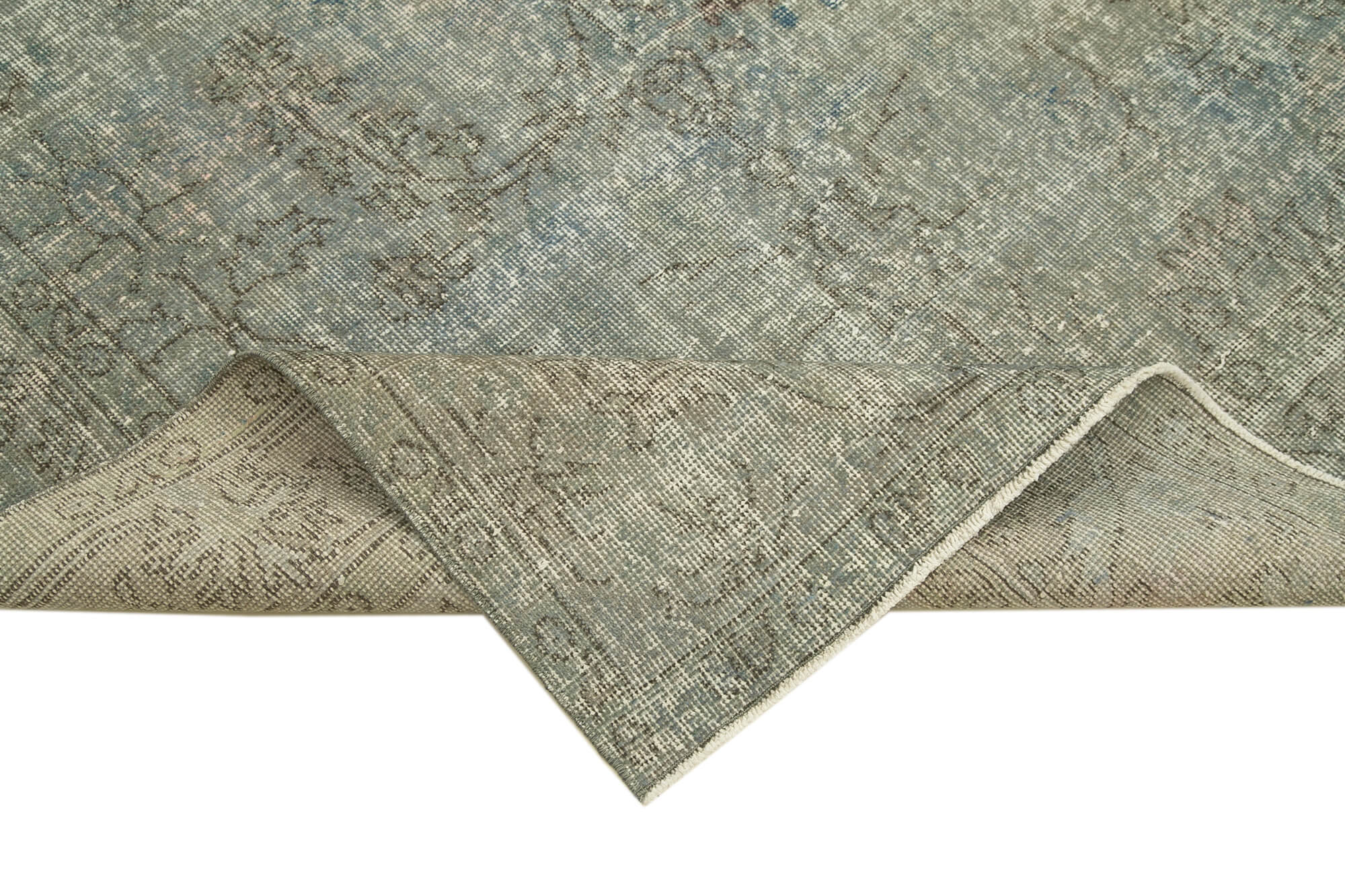 Overdyed Vintage Mavi Eskitme Pamuk Yün El Dokuma Halısı 155x264 Agacan