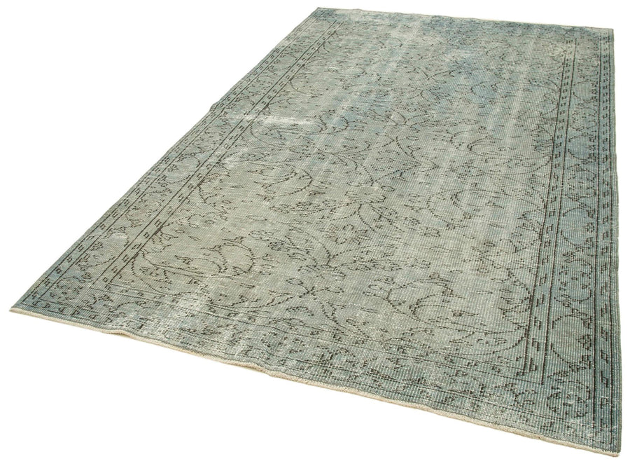Overdyed Vintage Mavi Eskitme Pamuk Yün El Dokuma Halısı 173x273 Agacan