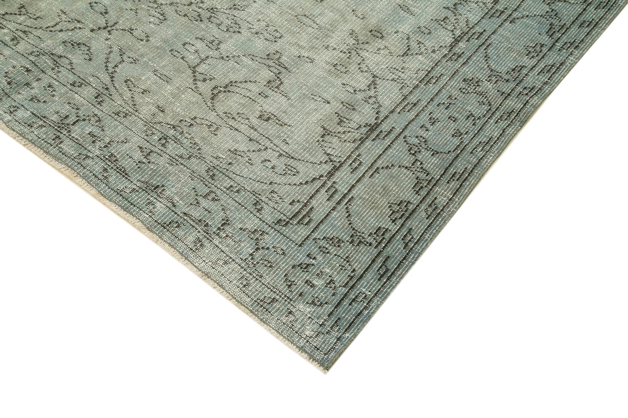 Overdyed Vintage Mavi Eskitme Pamuk Yün El Dokuma Halısı 173x273 Agacan