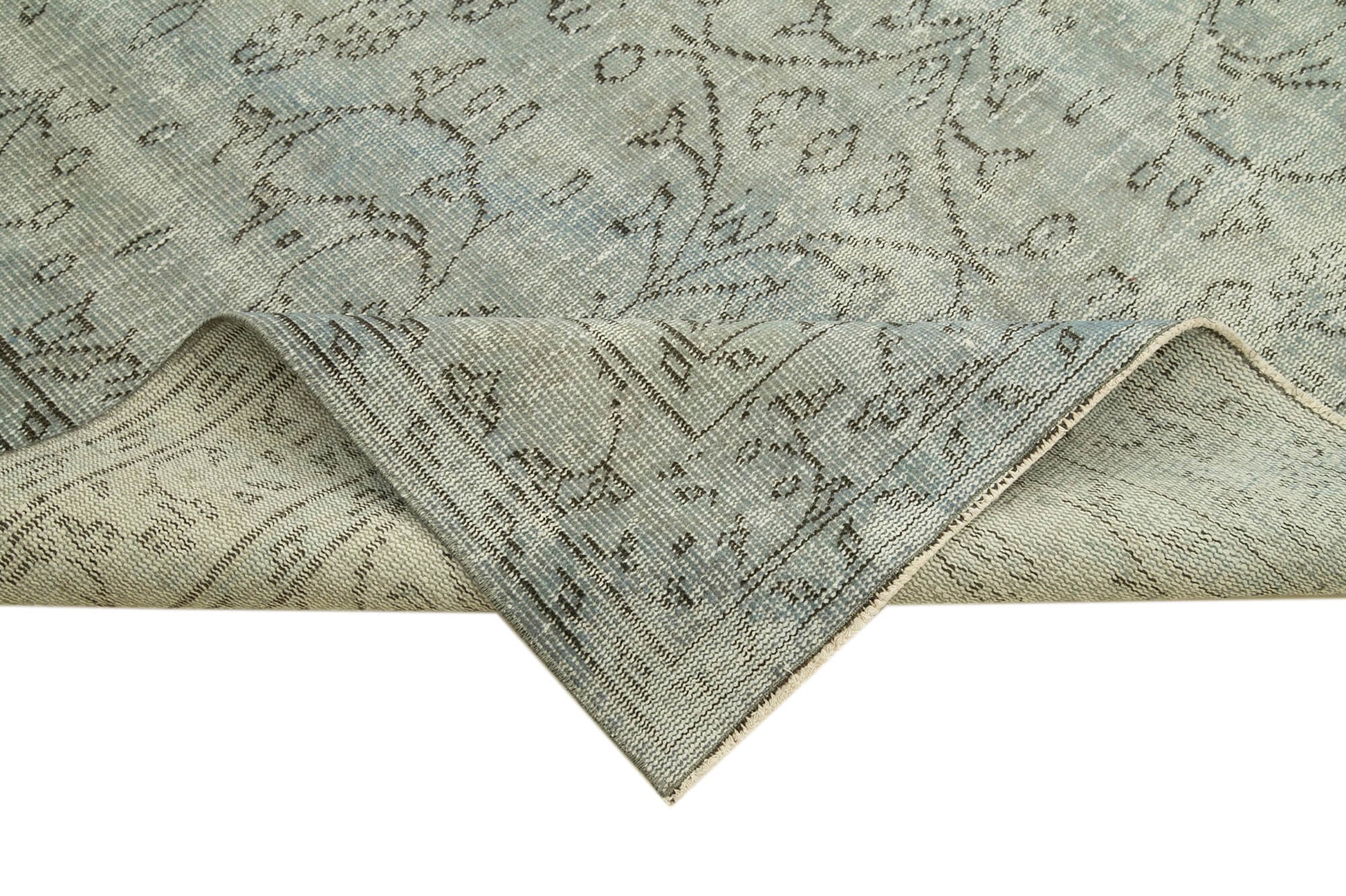 Overdyed Vintage Mavi Eskitme Pamuk Yün El Dokuma Halısı 173x273 Agacan