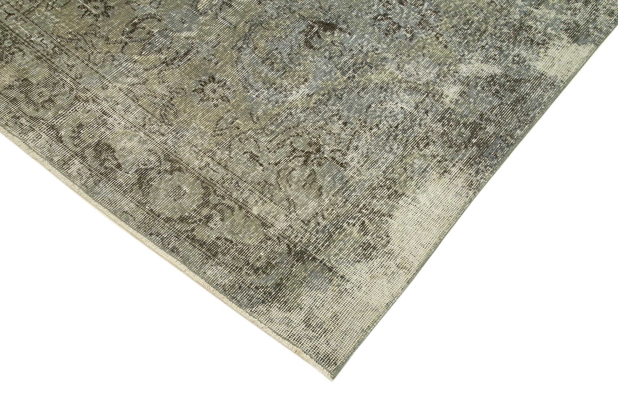 Overdyed Vintage Gri Eskitme Pamuk Yün El Dokuma Halısı 161x294 Agacan