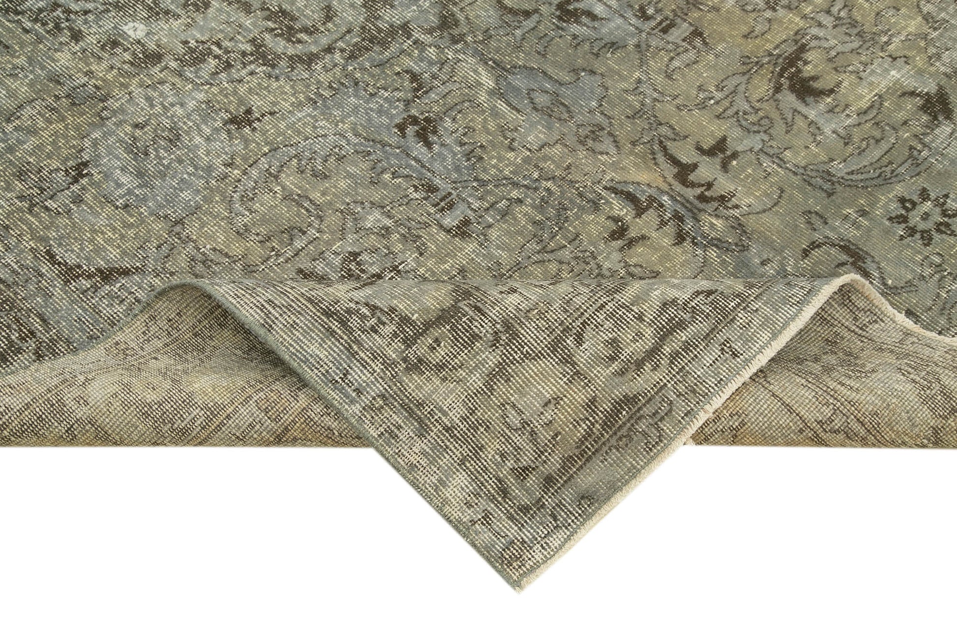 Overdyed Vintage Gri Eskitme Pamuk Yün El Dokuma Halısı 161x294 Agacan