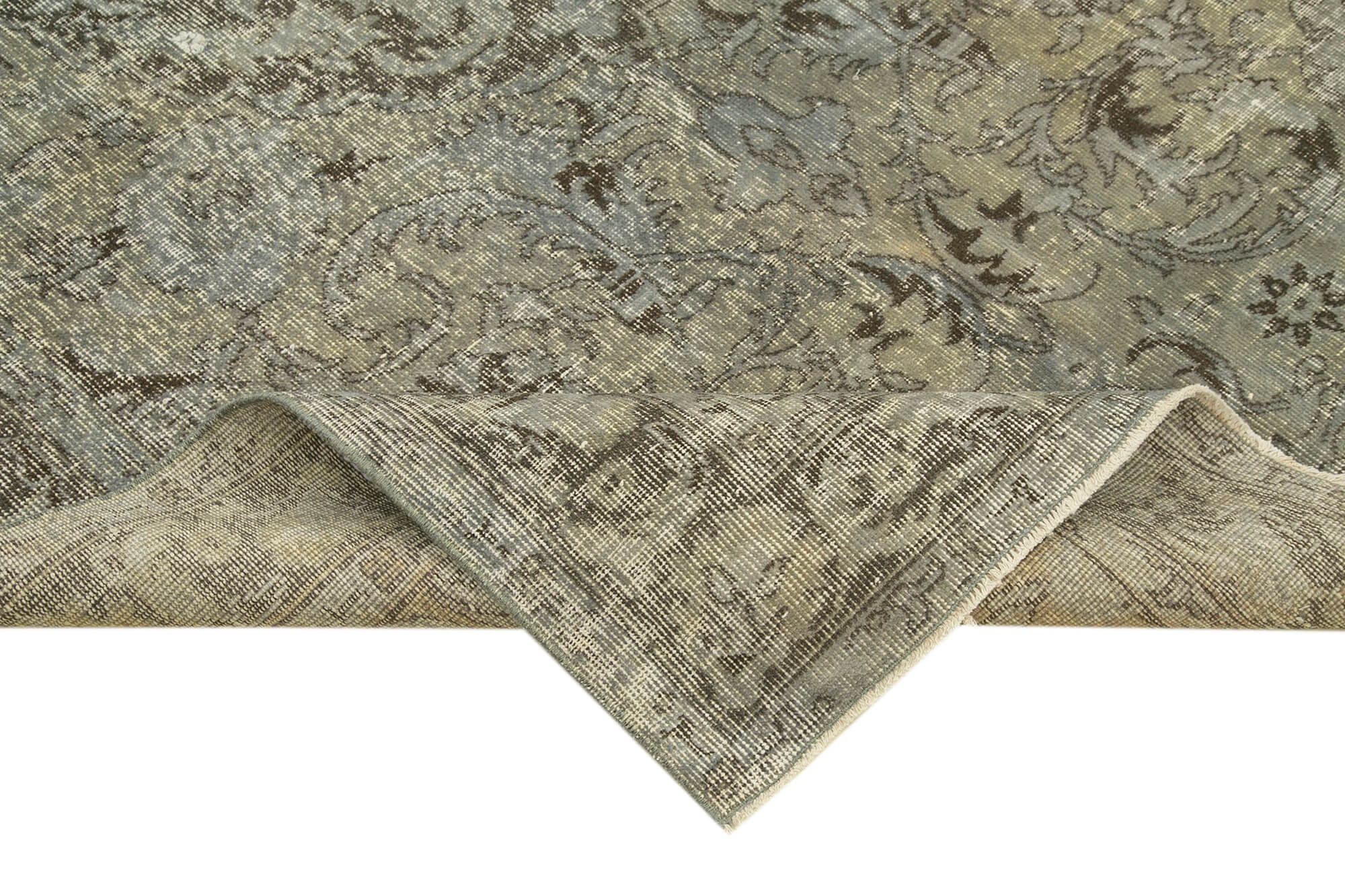 Overdyed Vintage Gri Eskitme Pamuk Yün El Dokuma Halısı 161x294 Agacan