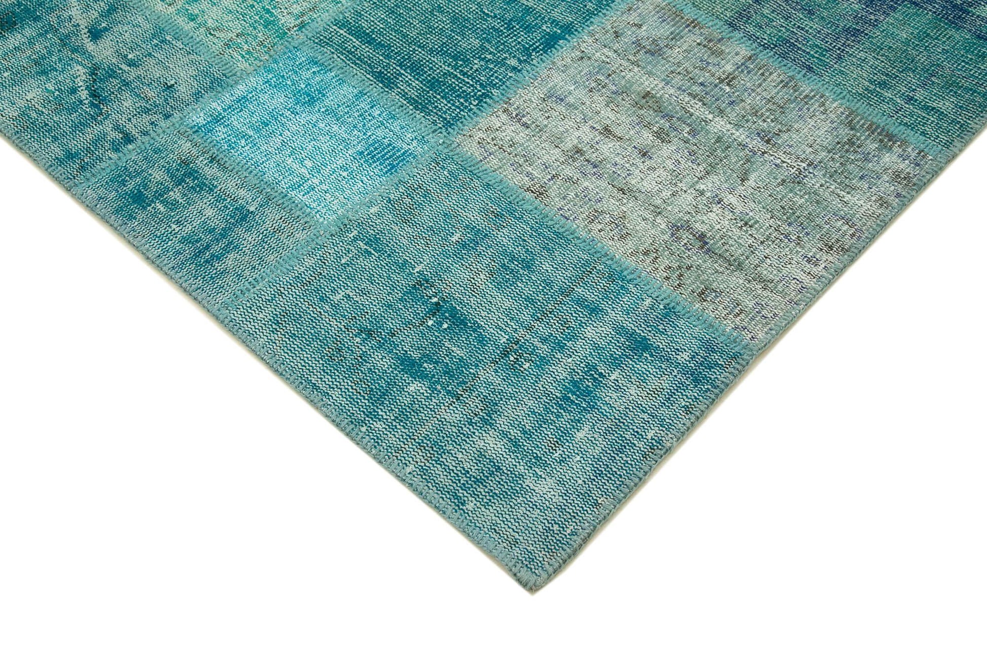Kırk Yama Turkuaz Patchwork Pamuk Yün El Dokuma Halısı 204x303 Agacan