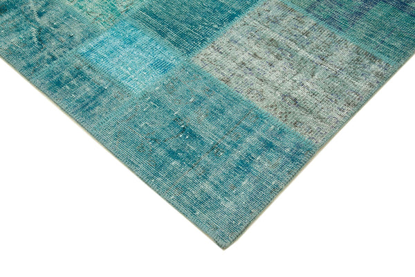 Kırk Yama Turkuaz Patchwork Pamuk Yün El Dokuma Halısı 204x303 Agacan