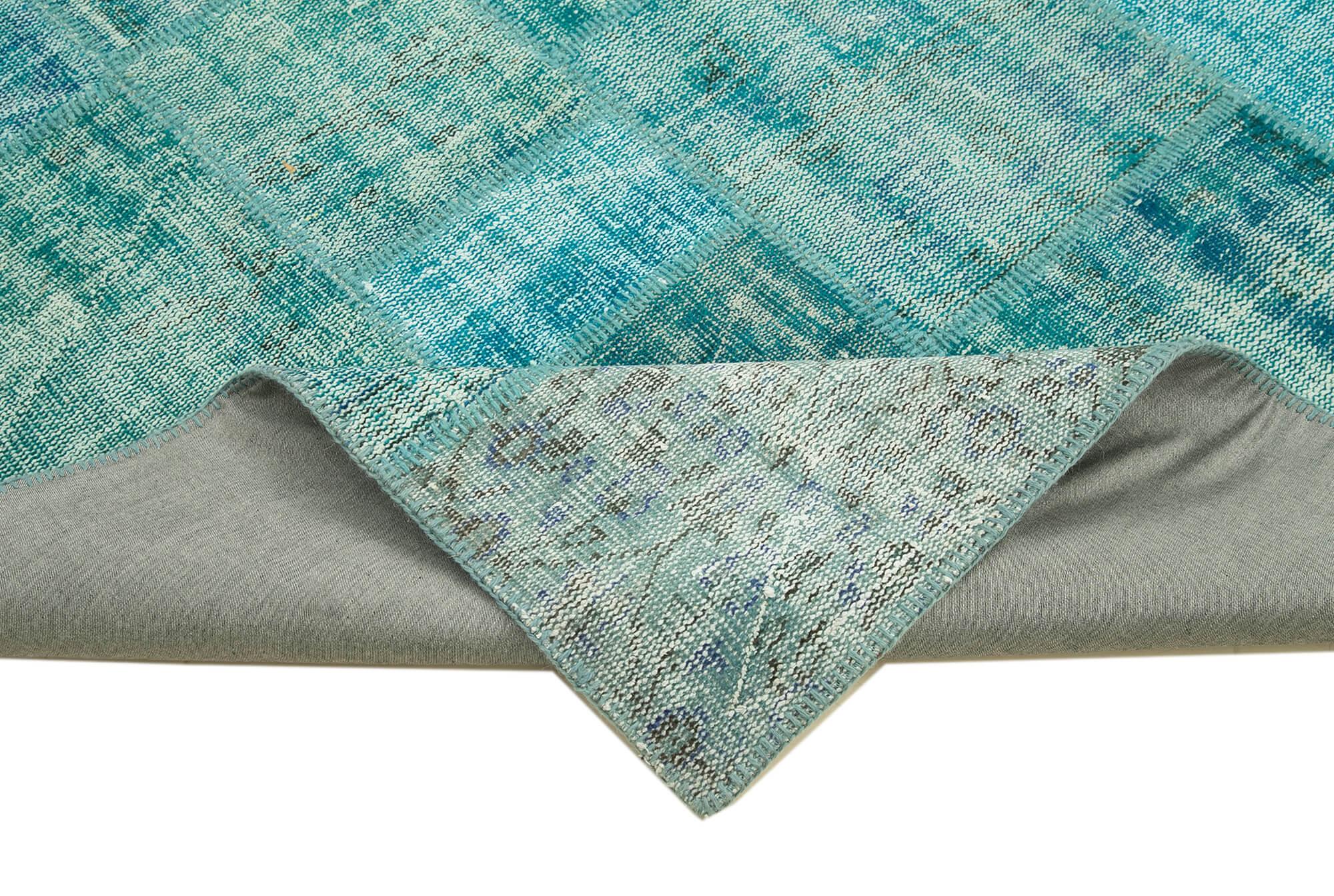 Kırk Yama Turkuaz Patchwork Pamuk Yün El Dokuma Halısı 204x303 Agacan