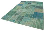 Kırk Yama Turkuaz Patchwork Pamuk Yün El Dokuma Halısı 205x300 Agacan