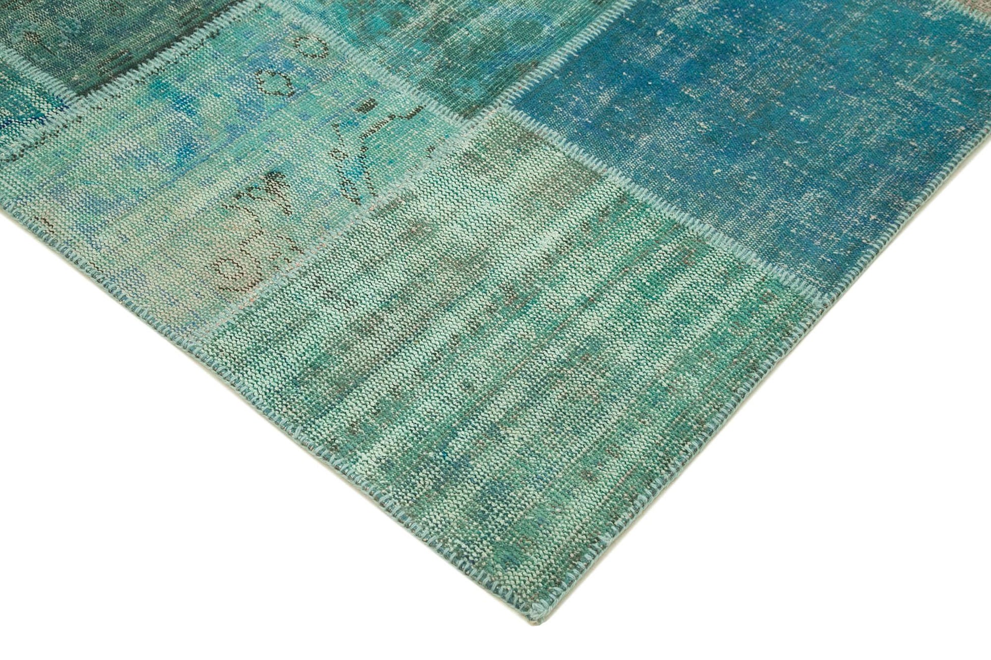 Kırk Yama Turkuaz Patchwork Pamuk Yün El Dokuma Halısı 205x300 Agacan