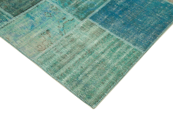 Kırk Yama Turkuaz Patchwork Pamuk Yün El Dokuma Halısı 205x300 Agacan