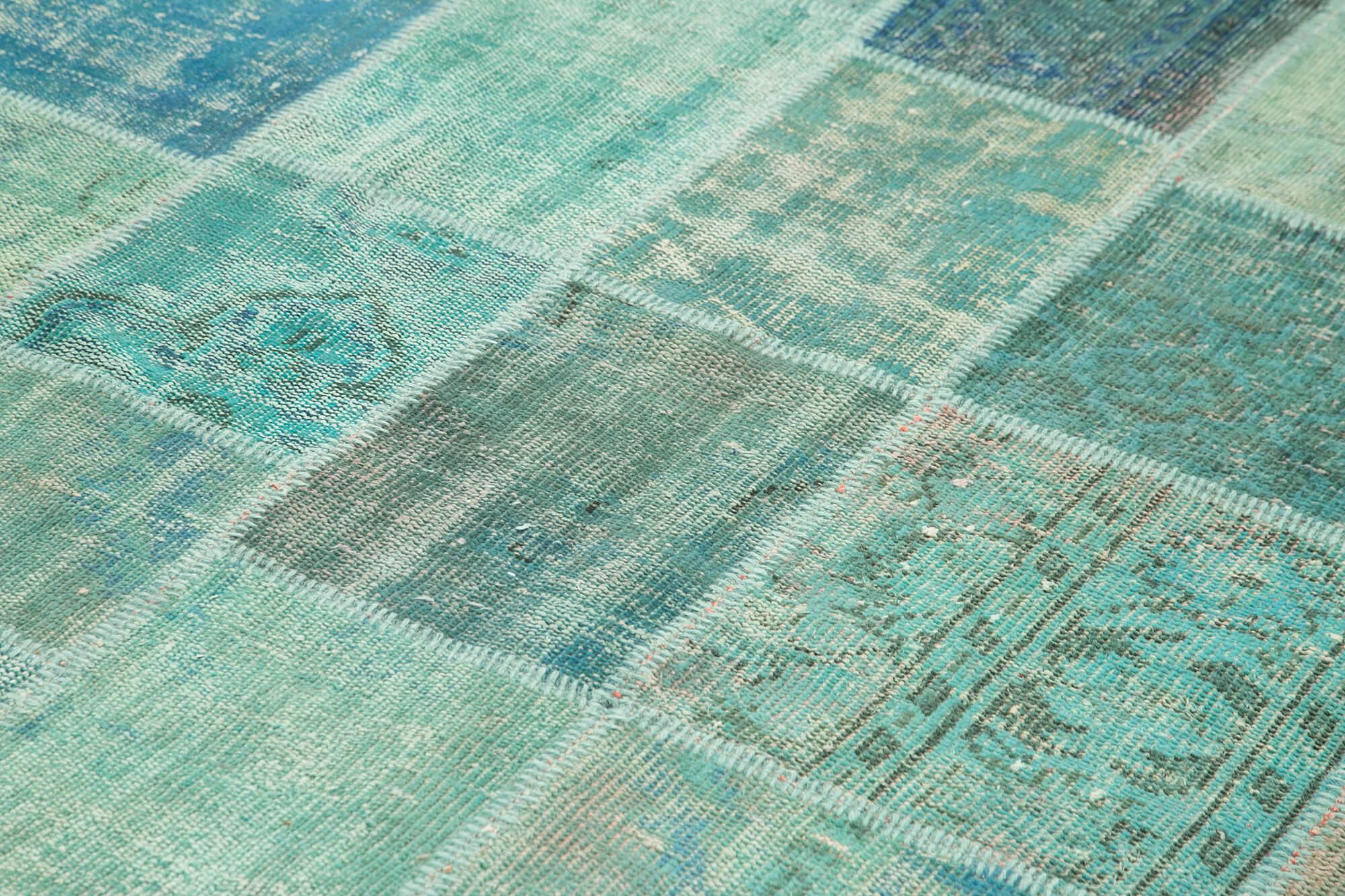Kırk Yama Turkuaz Patchwork Pamuk Yün El Dokuma Halısı 205x300 Agacan