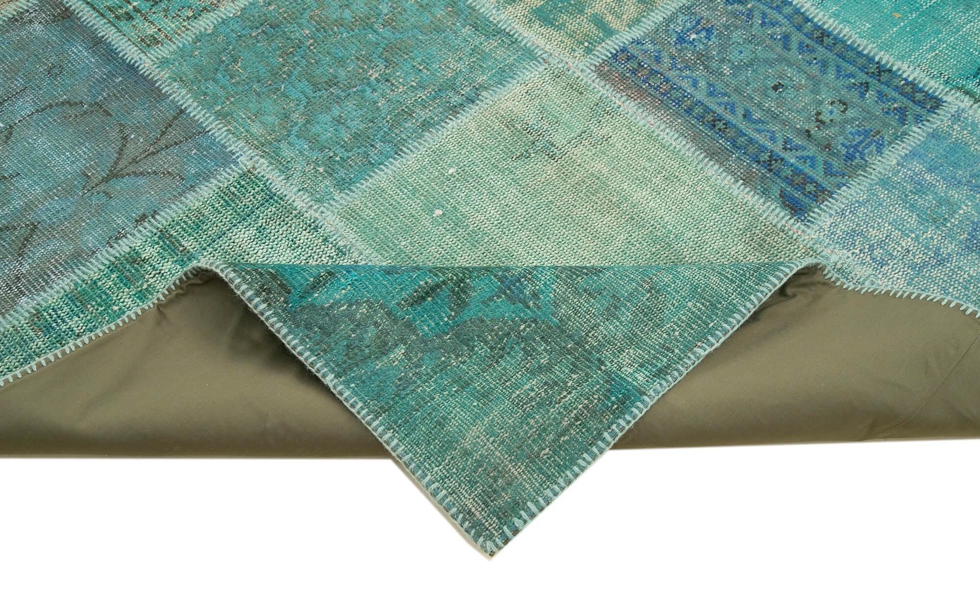Kırk Yama Turkuaz Patchwork Pamuk Yün El Dokuma Halısı 205x300 Agacan