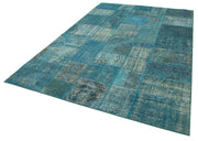 Kırk Yama Mavi Patchwork Pamuk Yün El Dokuma Halısı 200x297 Agacan
