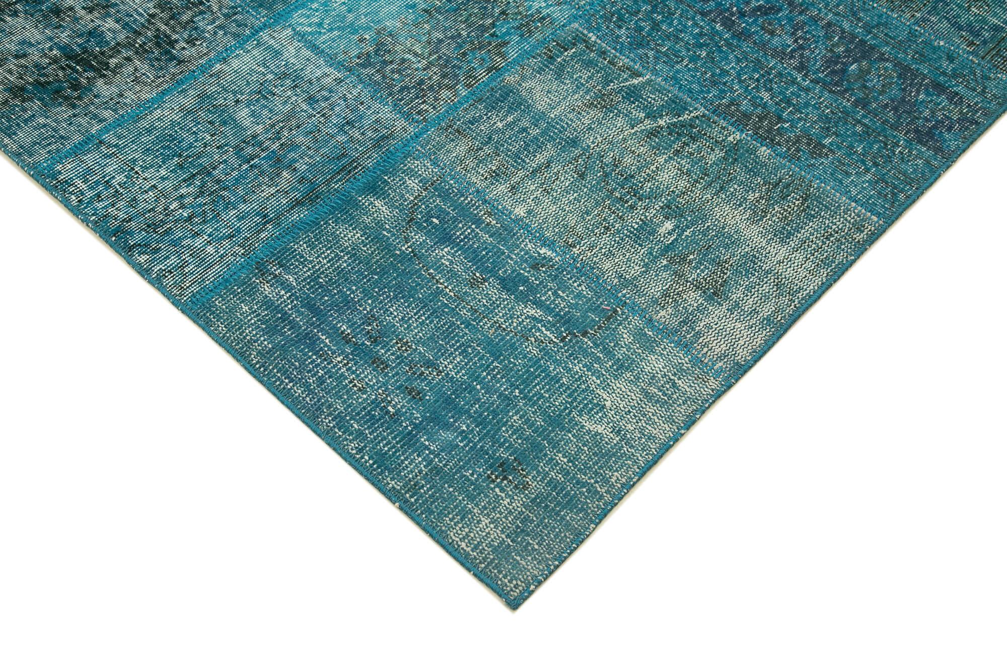 Kırk Yama Mavi Patchwork Pamuk Yün El Dokuma Halısı 200x297 Agacan