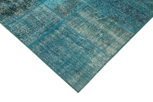 Kırk Yama Mavi Patchwork Pamuk Yün El Dokuma Halısı 200x297 Agacan