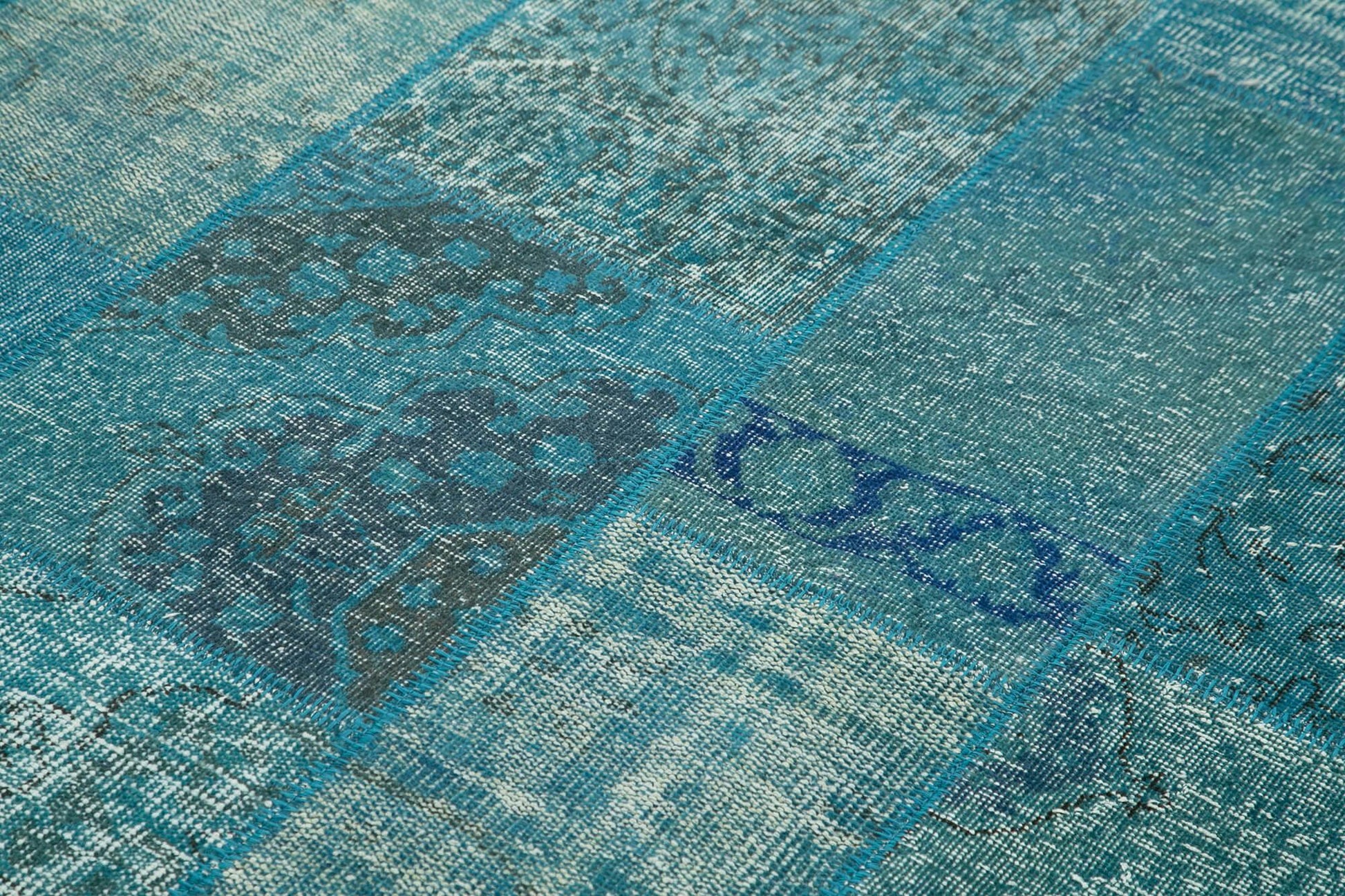 Kırk Yama Mavi Patchwork Pamuk Yün El Dokuma Halısı 200x297 Agacan