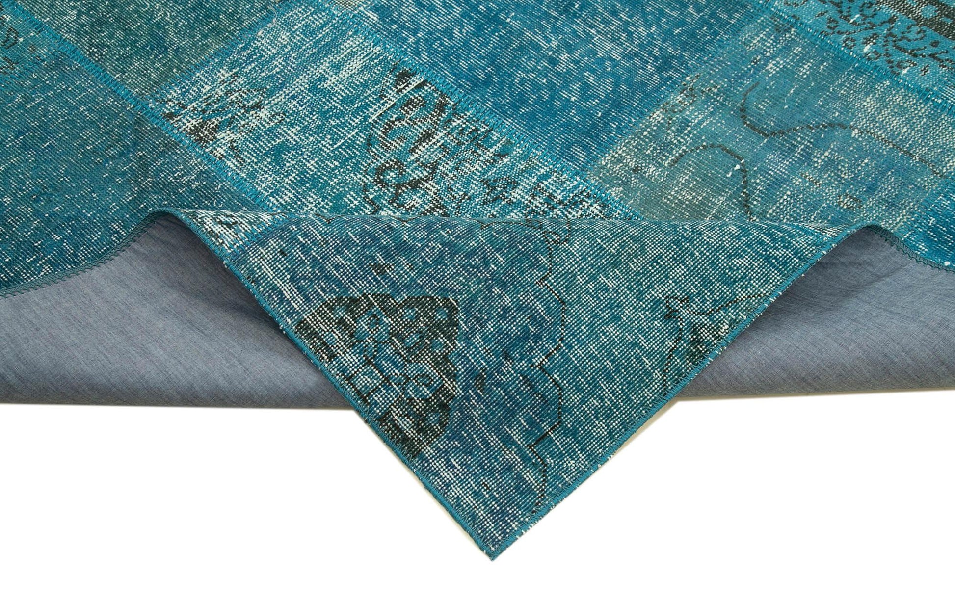 Kırk Yama Mavi Patchwork Pamuk Yün El Dokuma Halısı 200x297 Agacan
