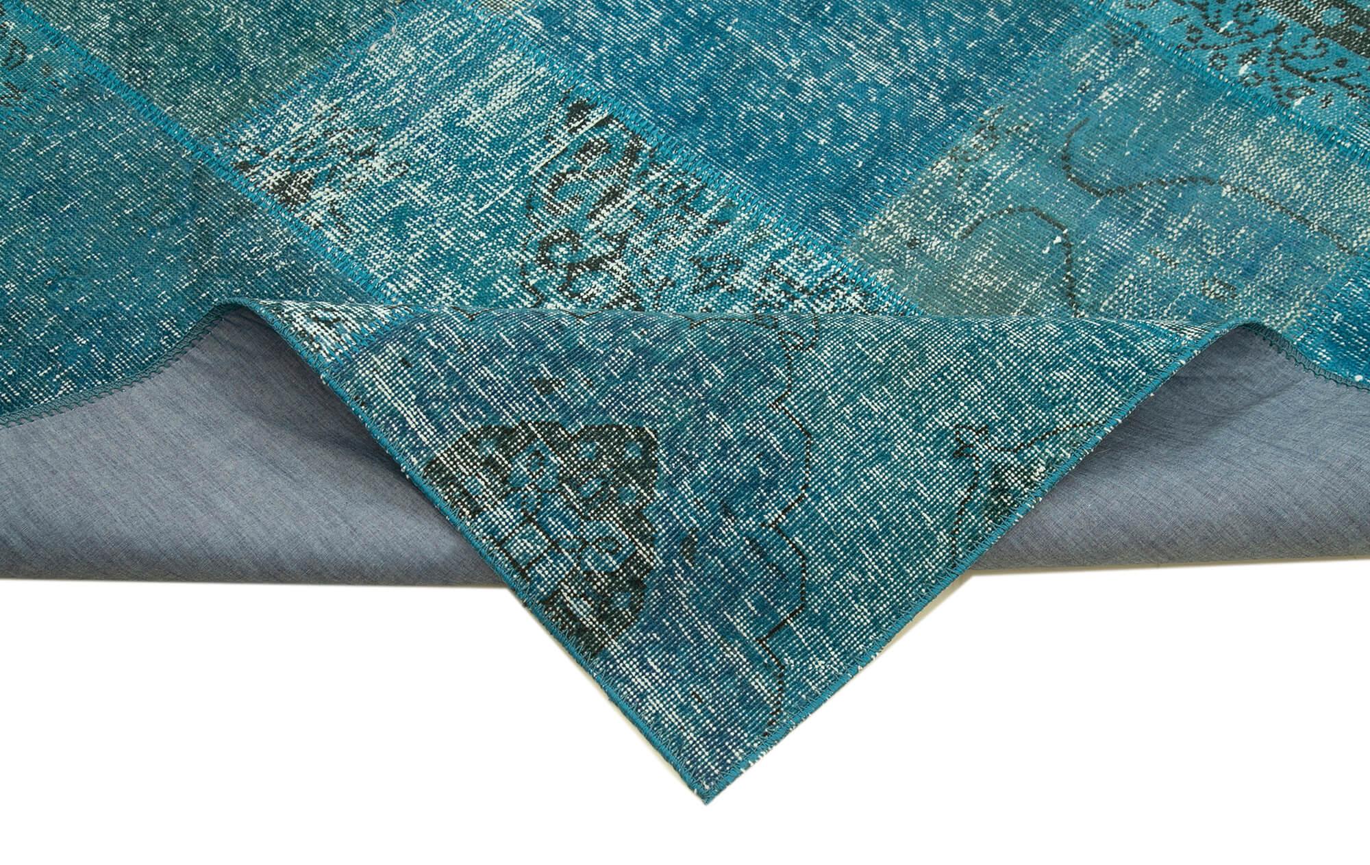 Kırk Yama Mavi Patchwork Pamuk Yün El Dokuma Halısı 200x297 Agacan
