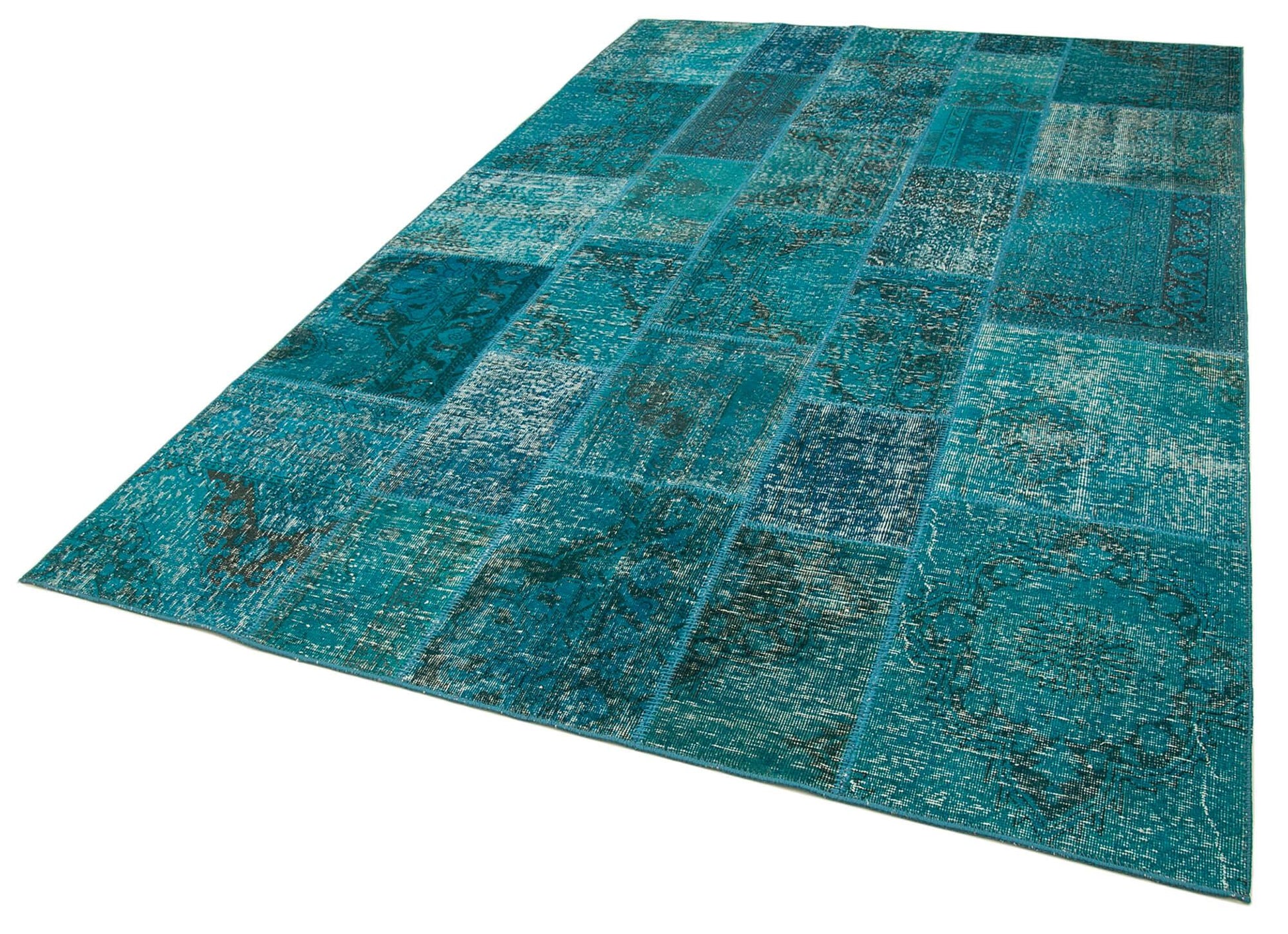 Kırk Yama Turkuaz Patchwork Pamuk Yün El Dokuma Halısı 200x298 Agacan