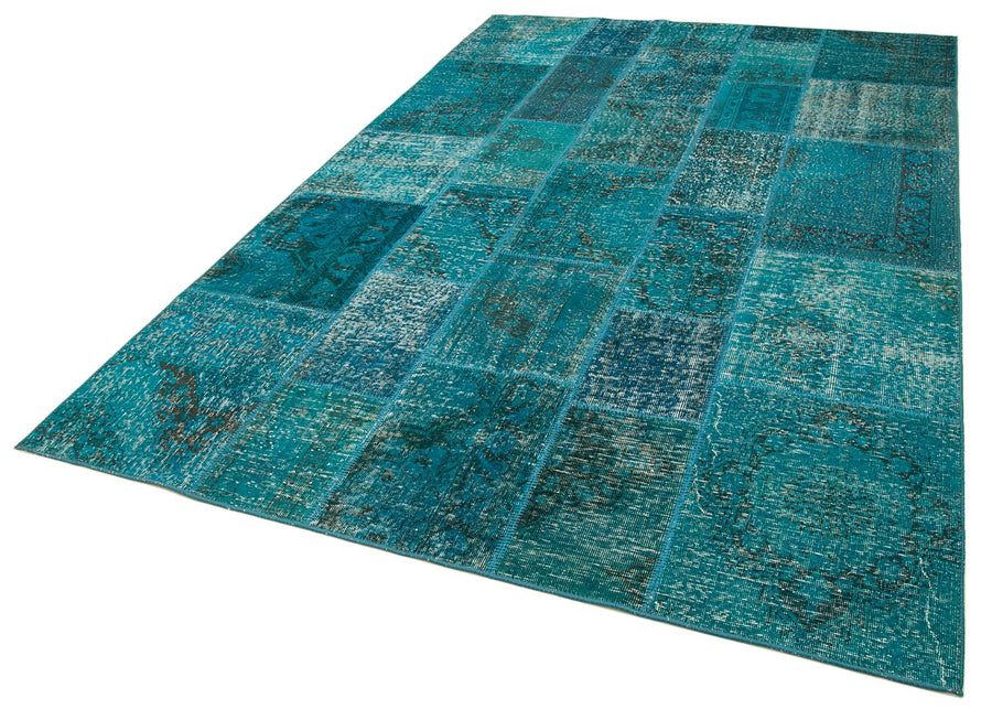 Kırk Yama Turkuaz Patchwork Pamuk Yün El Dokuma Halısı 200x298 Agacan