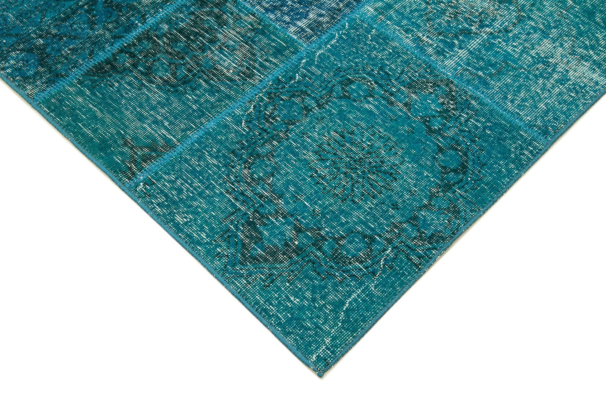 Kırk Yama Turkuaz Patchwork Pamuk Yün El Dokuma Halısı 200x298 Agacan
