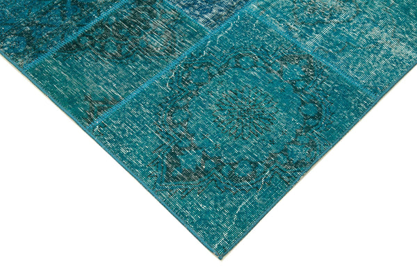 Kırk Yama Turkuaz Patchwork Pamuk Yün El Dokuma Halısı 200x298 Agacan