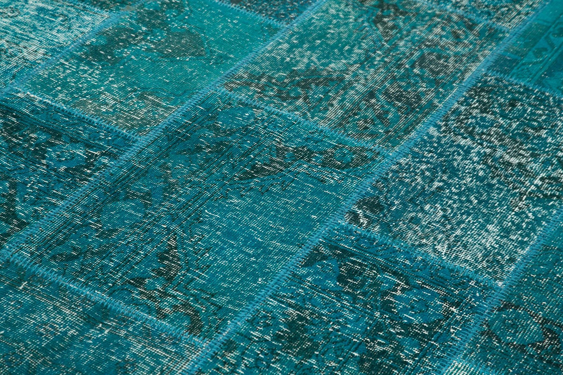 Kırk Yama Turkuaz Patchwork Pamuk Yün El Dokuma Halısı 200x298 Agacan