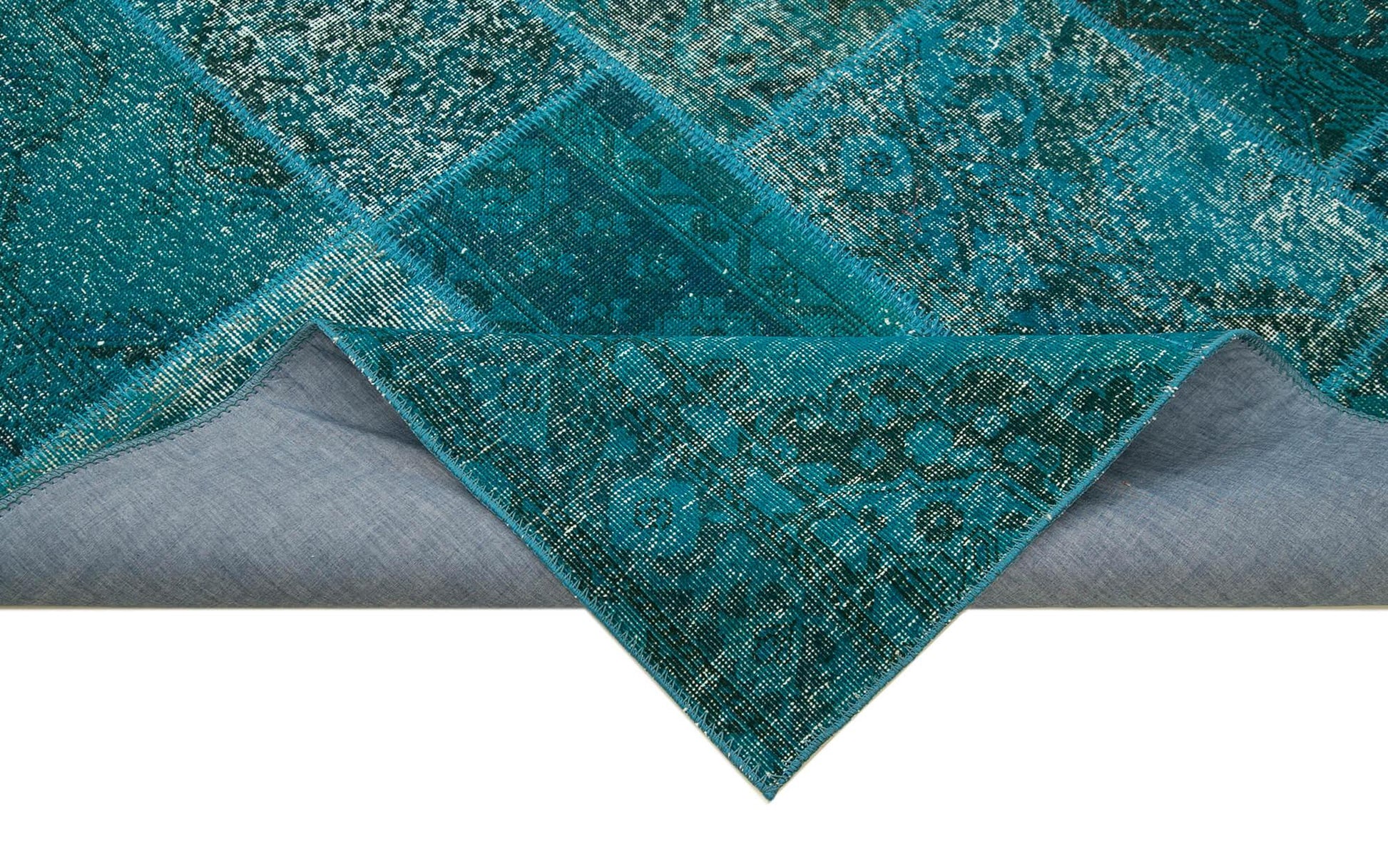 Kırk Yama Turkuaz Patchwork Pamuk Yün El Dokuma Halısı 200x298 Agacan