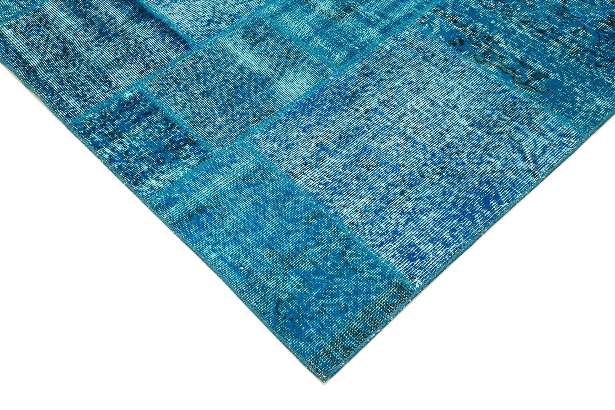 Kırk Yama Mavi Patchwork Pamuk Yün El Dokuma Halısı 200x298 Agacan