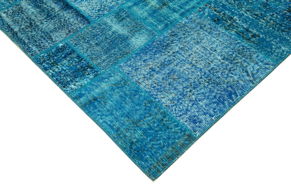 Kırk Yama Mavi Patchwork Pamuk Yün El Dokuma Halısı 200x298 Agacan