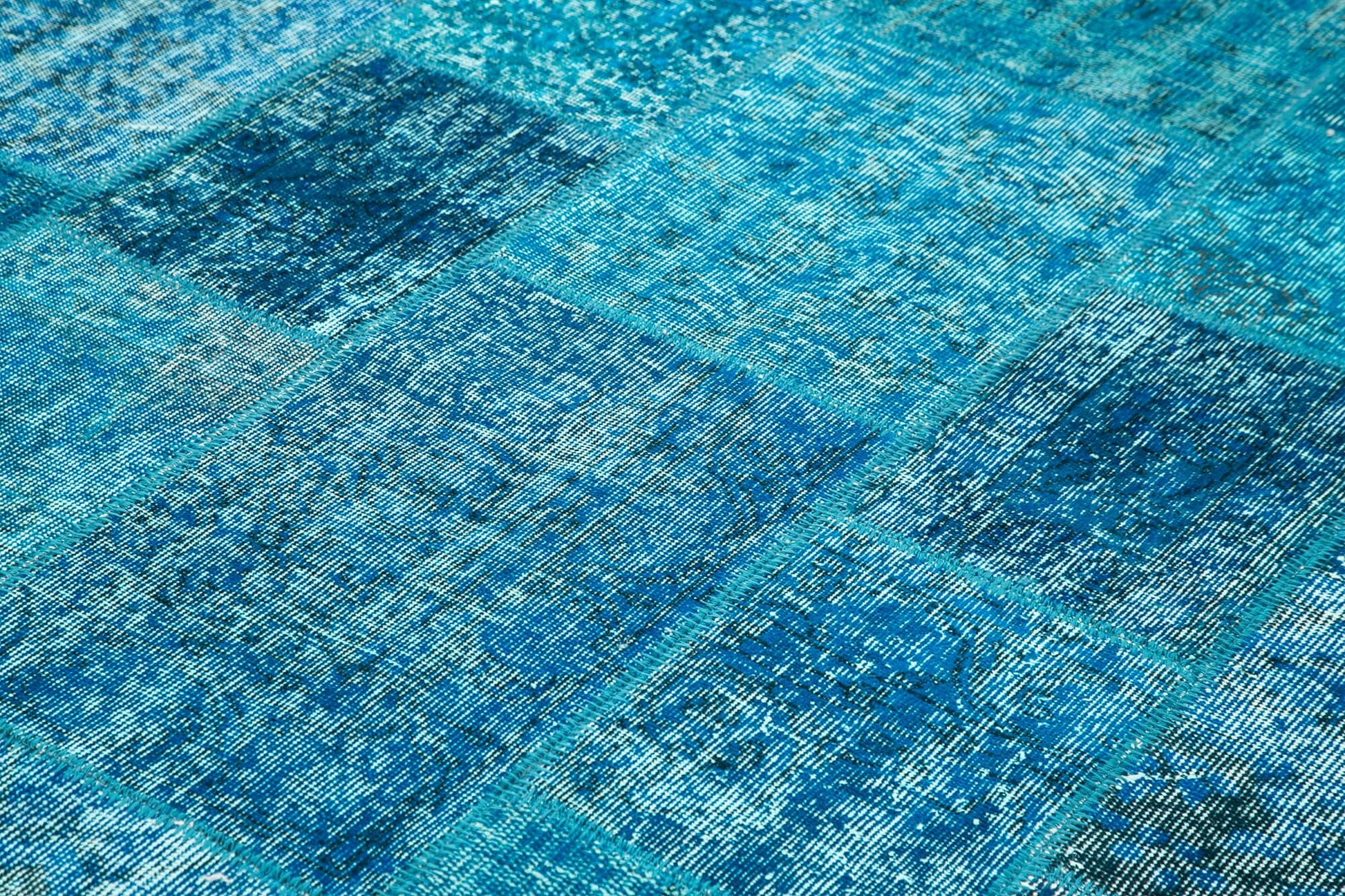 Kırk Yama Mavi Patchwork Pamuk Yün El Dokuma Halısı 200x298 Agacan