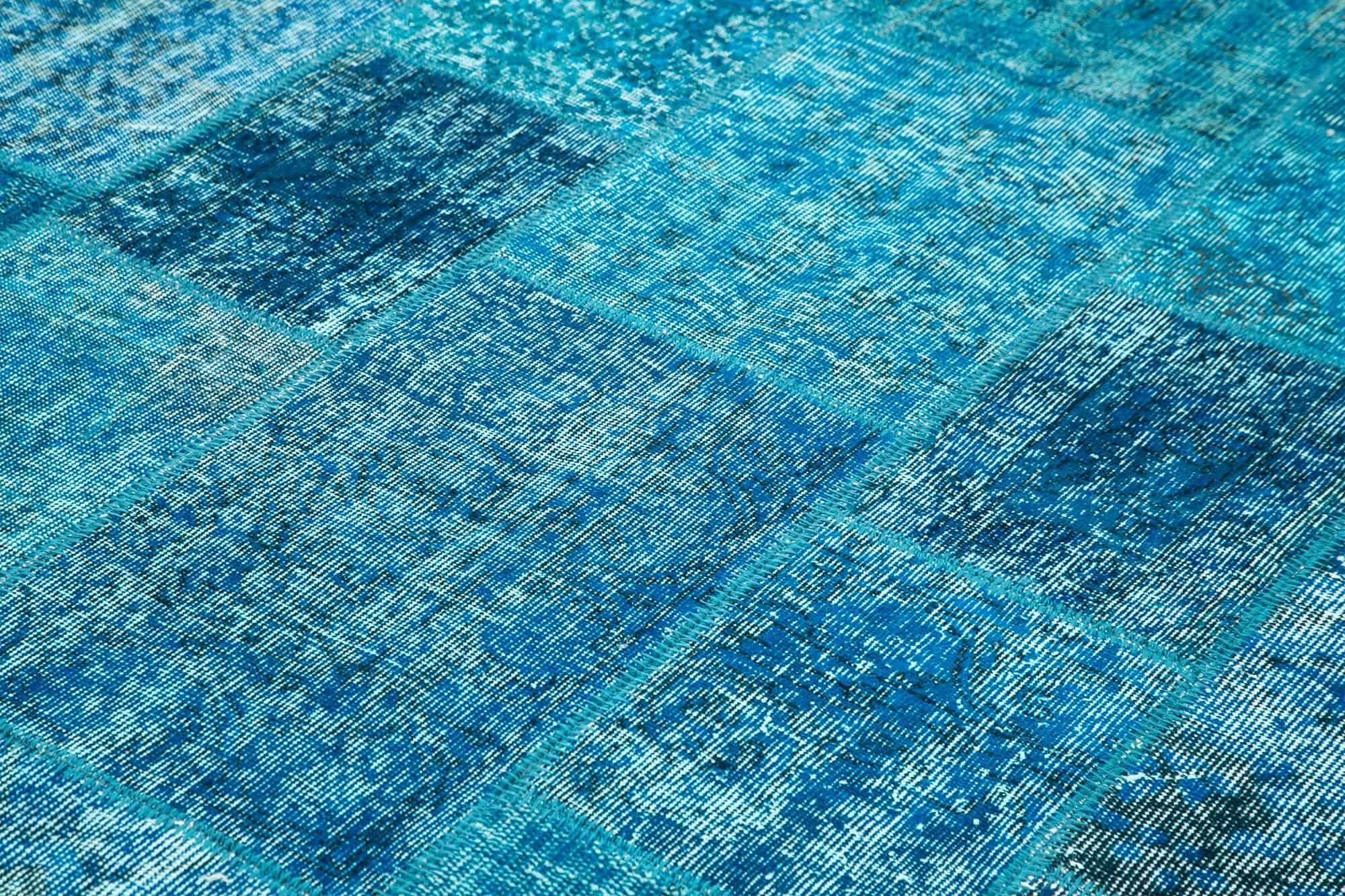 Kırk Yama Mavi Patchwork Pamuk Yün El Dokuma Halısı 200x298 Agacan